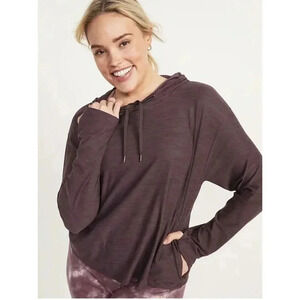 Breathe ON Slub-Knit Hoodie Plum Wine Cropped Women’s Size XL